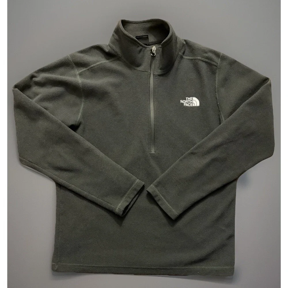 North Face Glacier Fleece Quarter Zip Sweater Green Embroidered Logo Medium JBHS